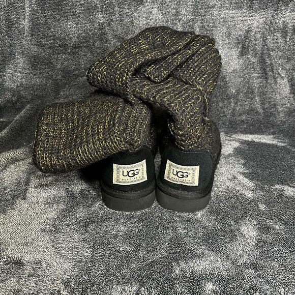UGG Australia Classic Cardy Knit Boots Black/Gold Women’s 6 - Picture 4 of 7